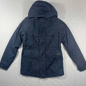 Y2k Abercrombie & Fitch Men's S Navy Blue Quilted Lined Hooded Military Jacket